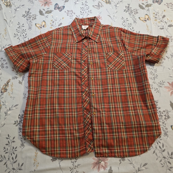Vintage 70s Land & Sea Plaid Blouse Metallic Thread Made in USA - Picture 2 of 10